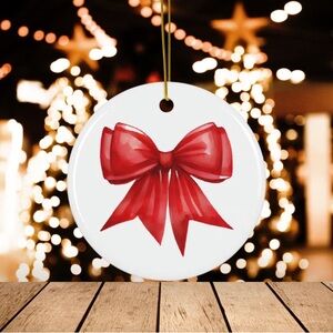 Red Bow Ceramic Ornament, Christmas